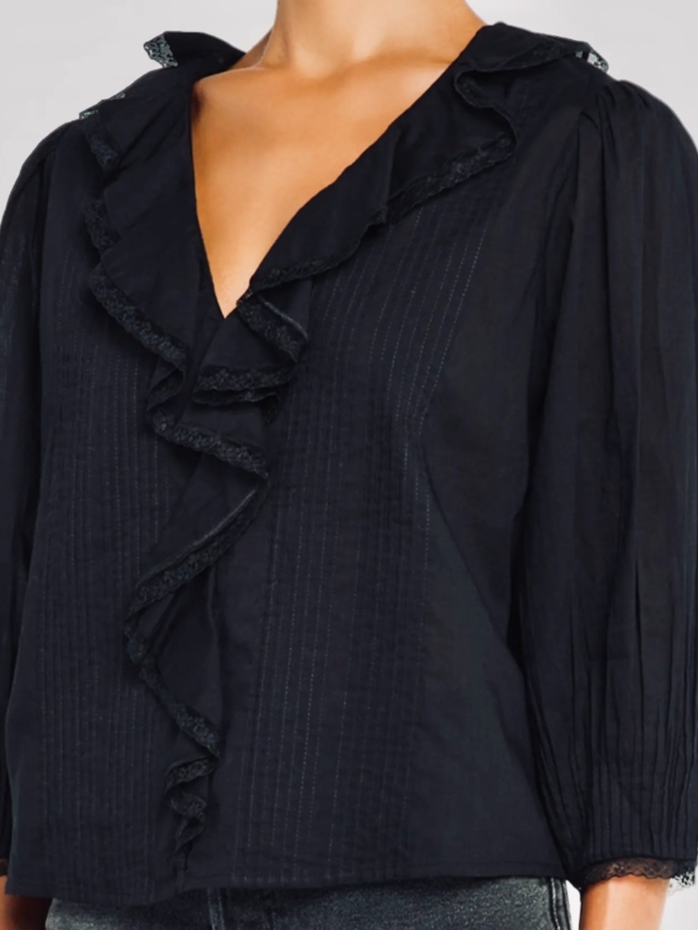 Rails  , Mare Ruffle Cotton Blouse , color Black , Size S
